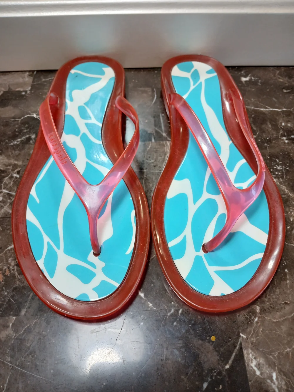 kate spade Pink Jelly Strap Sandals with Turquoise Patterned Footbed
